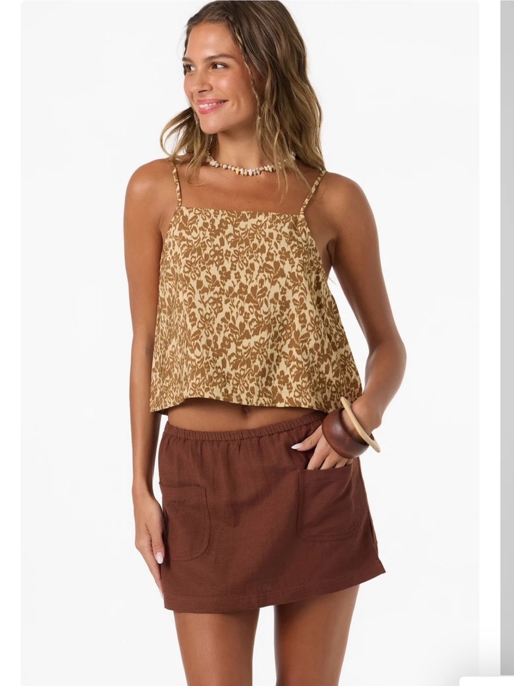 O'Neill Brown Floral Print Spaghetti-Strap Camisole